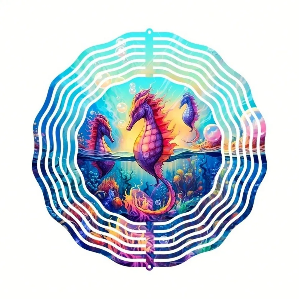 CIFBUY Mandala Wind Chime 3D Metal Wind Spinner Laser Cut Celestial Elephant Holographic Sea Horse Coral Colorful Kinetic