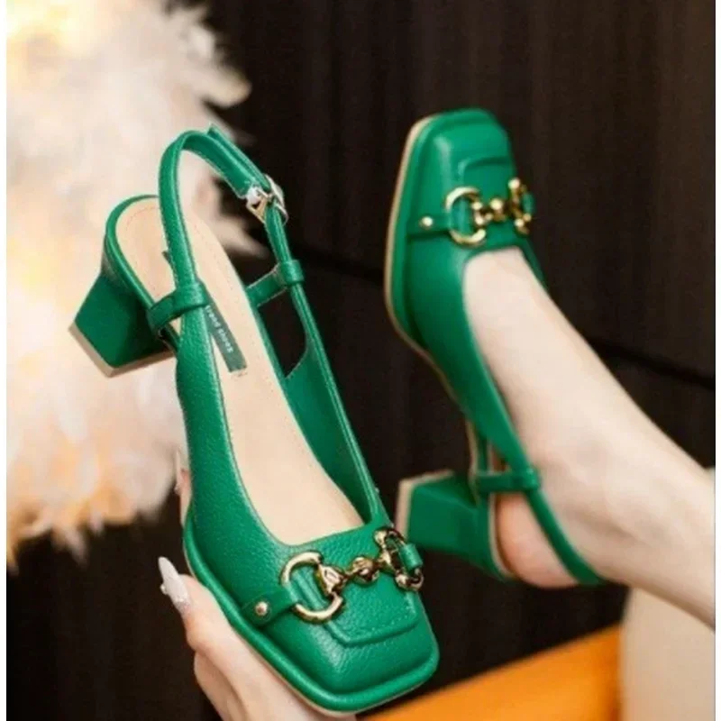 

Summer Edition Of 2024 Women's Pure Color High-Heeled Shoes With Horseback Buckle Casual Fashion And All-Match Women