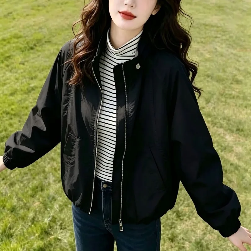 High end Stand up Collar Short Jacket for Women 2026 Spring Autumn New Solid Color hot Item Small Double Layered Casual Jacket
