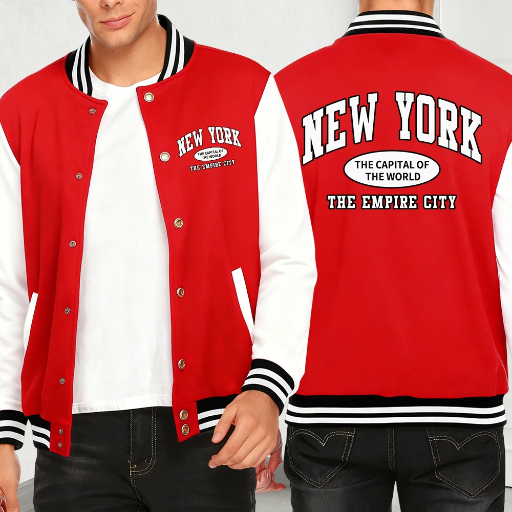 

New York The Empire City Print Baseball Jersey For Men Fashion Casual Streetwear Personality Y2K Clothing Autumn Loose Menwear