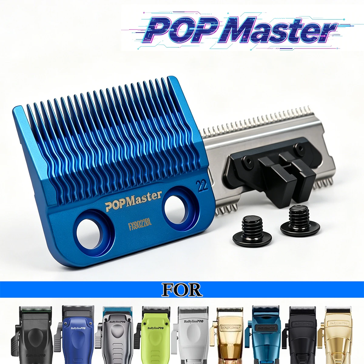 Lâmina de Substituição Profissional para Máquina de Cortar Cabelo Elétrica POP Master Blue Fade - Compatível com FX870, FX825, FX673, FX899, FX829