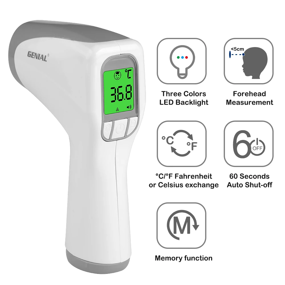 2-in-1 Accuracy Infrared Thermometer With Fever Alarm & LCD Display Accurate Readings For Whole Family