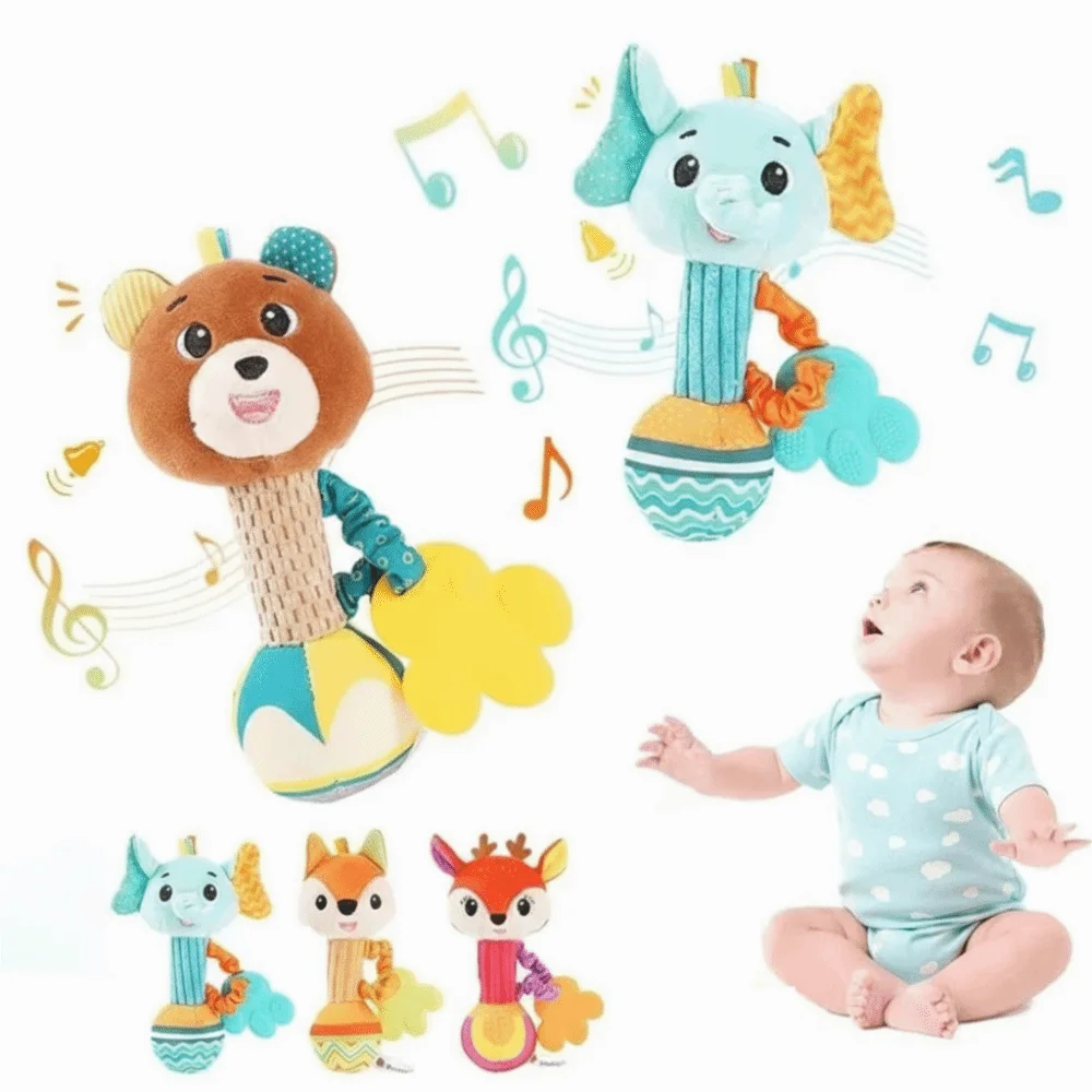Soft Stuffed Baby Rattles Shaker Crinkle Squeaky Sound Sensory Soothing Toys Teething Soothing Toys Toddler Gifts