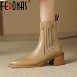 FEDONAS 2024 Women Genuine Leather Ankle Boots Thick High Heeled Short Office Pumps Sexy Pointed Toe Basic Boots Shoes