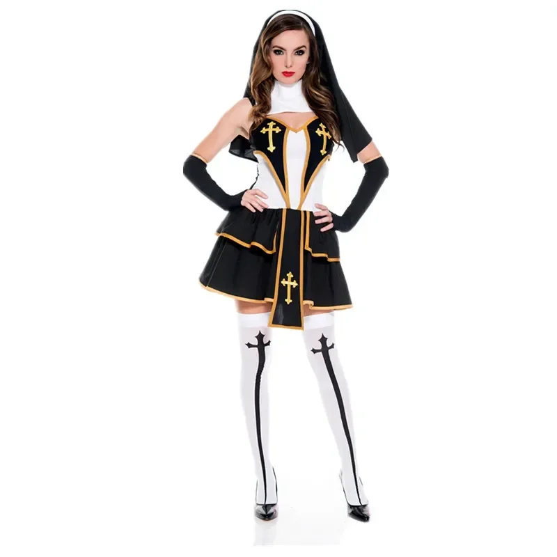 

Halloween Sexy Nun Bad Habit Costume Religion Christian Sister Missionary Adult Women Cosplay Fancy Dress