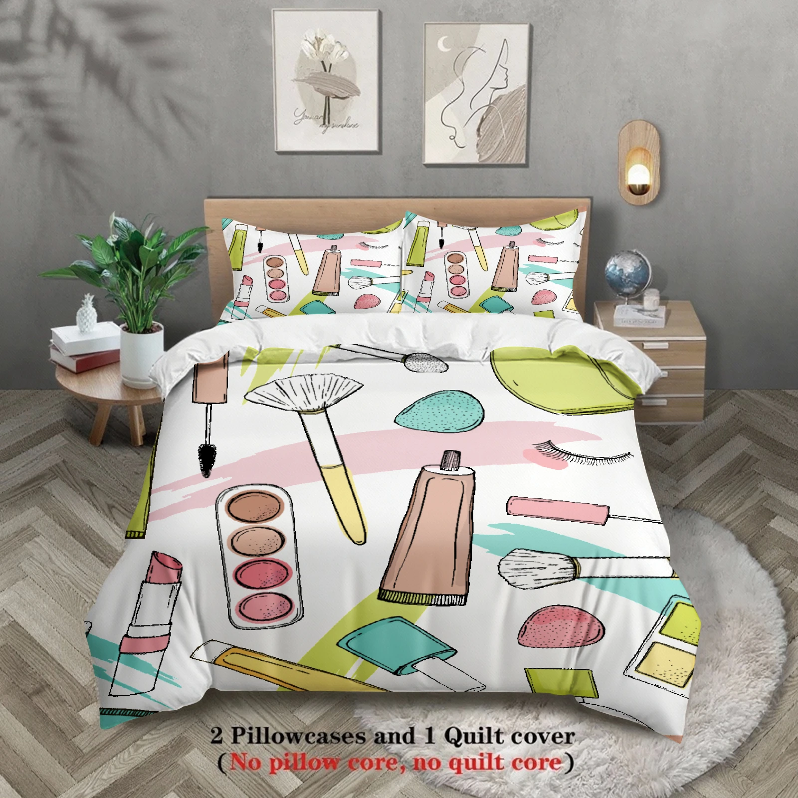 3pcs Fashion Bedding Sets 3D Printed Perfume Bottle Heart Makeup Duvet Cover Sets With Pillowcases No Filling