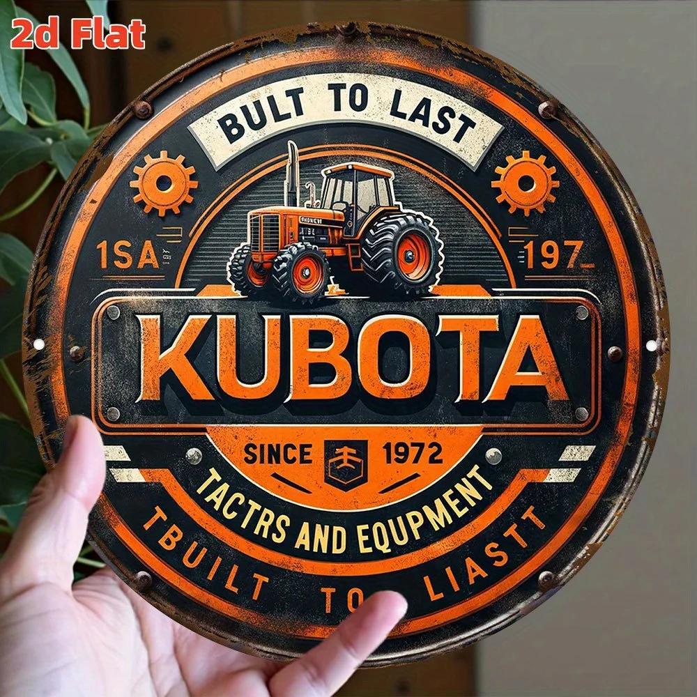 [2D Flat] Vintage Kubota Tractor Logo Sign - 19.81cm Round Aluminum Wall Art, Durable Indoor/Outdoor Decor for Farm, Office, Exh