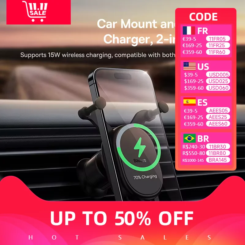 Baseus 15W Car Wireless Charger Car Phone Holder Bracket Mount Fast QI Charger Mobile Charger Holder For iPhone Samsung Xiaomi