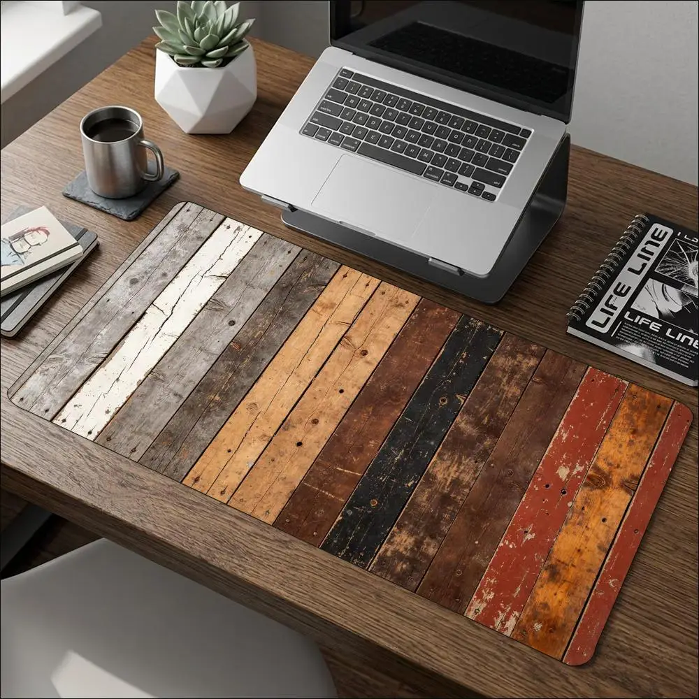 Vintage Wood Grain Large Gaming Mouse Pad Non Slip Rubber Base Stitched Edges Extended Mouse Mat For PC Laptop Gaming Office Use