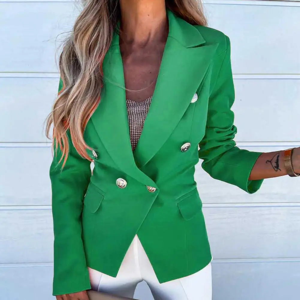 Formal Women Blazer Slim OL Style Spring Autumn Lapel Solid Color Double Buttoned Elegant Office Lady Suit Jackets Coat for Fall