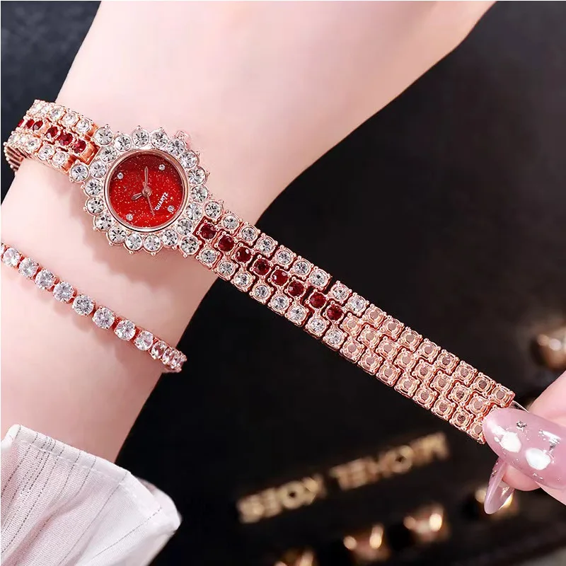 Full Diamond Women Starry Sky Flower Dial Quartz Watch Luxury Rhinestone Bracelet Wristwatches Clock Gifts Zegarek Damski