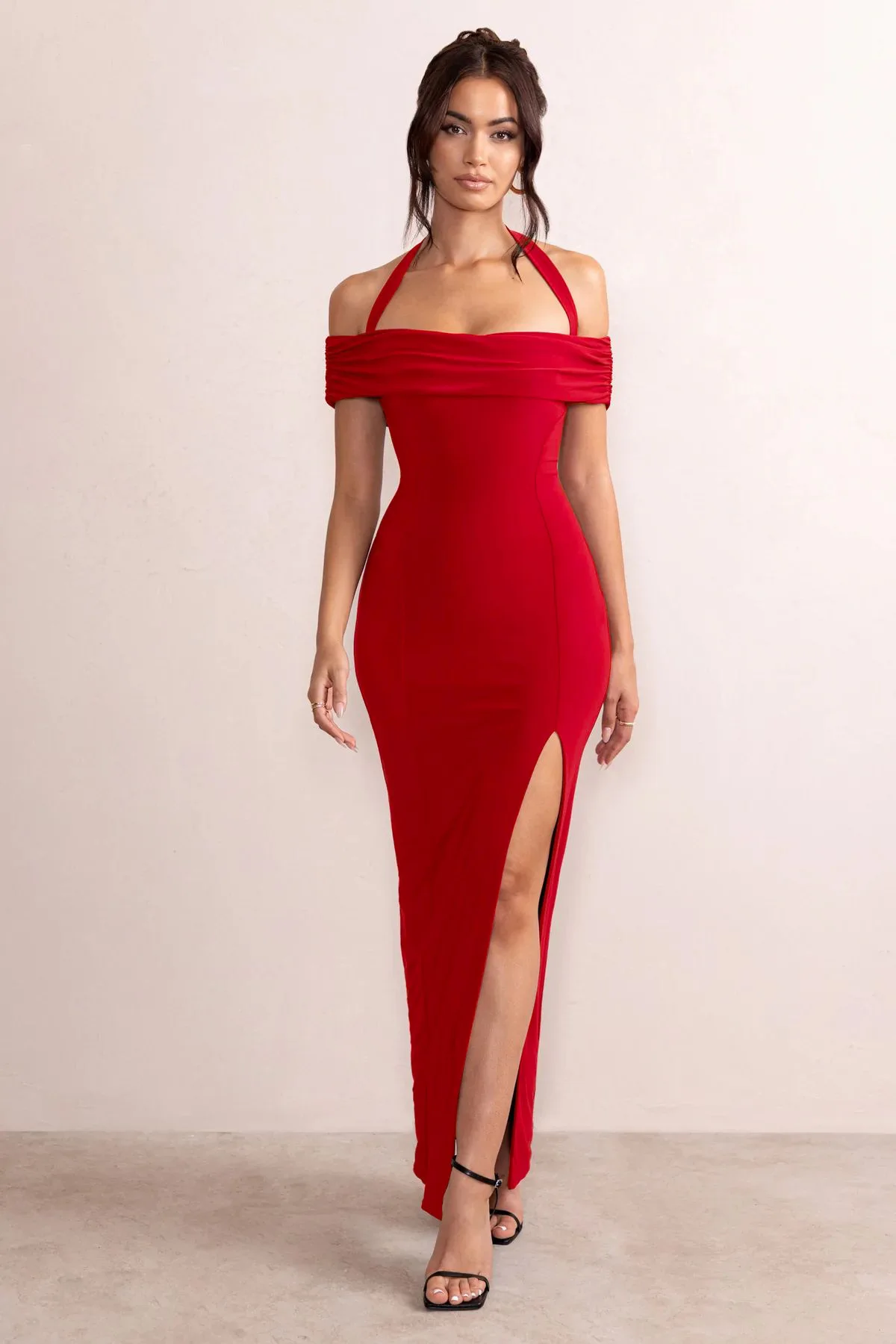 

Femme Vestidos Sexy Dress Women Summer Halter Off The Shoulder Bodycon Red Party Chic Backless High Split Wrap Hip Maxi Dresses