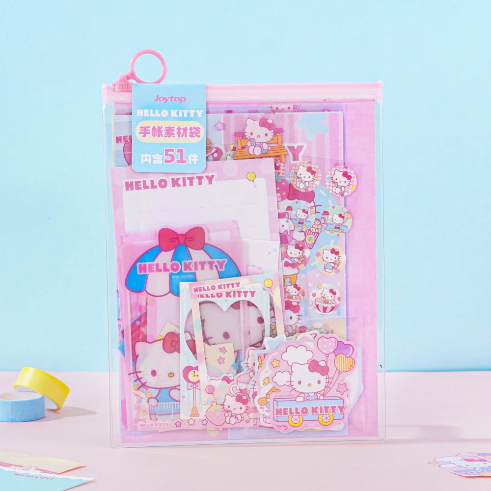 Genuine Sanrio Hello Kitty 51Pcs Planner Set With Stickers Sticky Notes Photo Frame Cards Pvc Pouch Decor Elements Lady Gifts