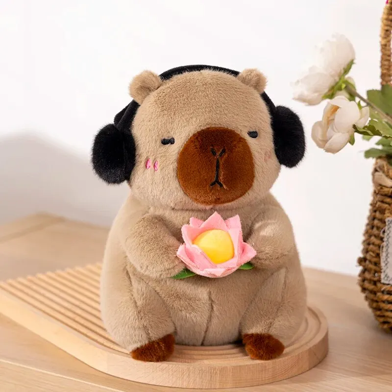 1 Piece New Cute Capybara Plush Toy Stufed Animals Capybara Soft Doll Hold Flower Kids Toys Birthday Gift image 3