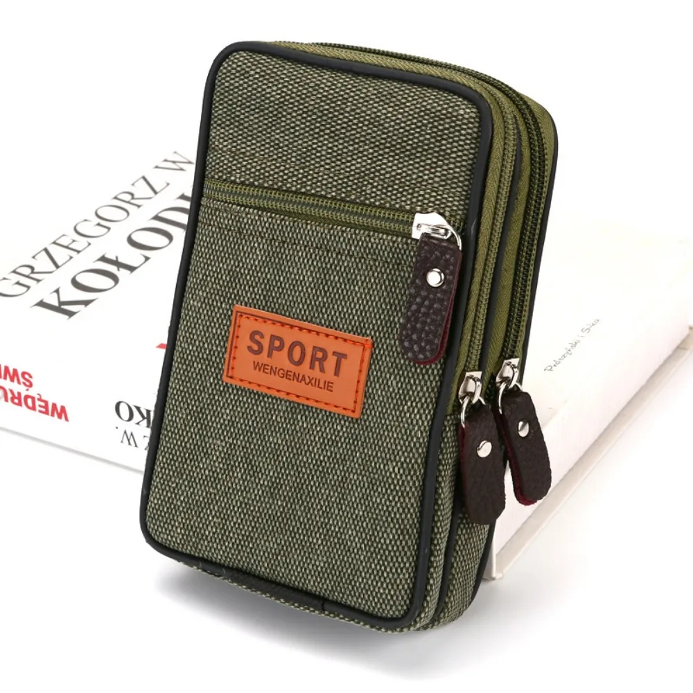 

Double Layer Mobile Phone Bags Horizontal Style Nylon Colth Belt Waist Bag Durable Snap Button Mobile Phone Purse