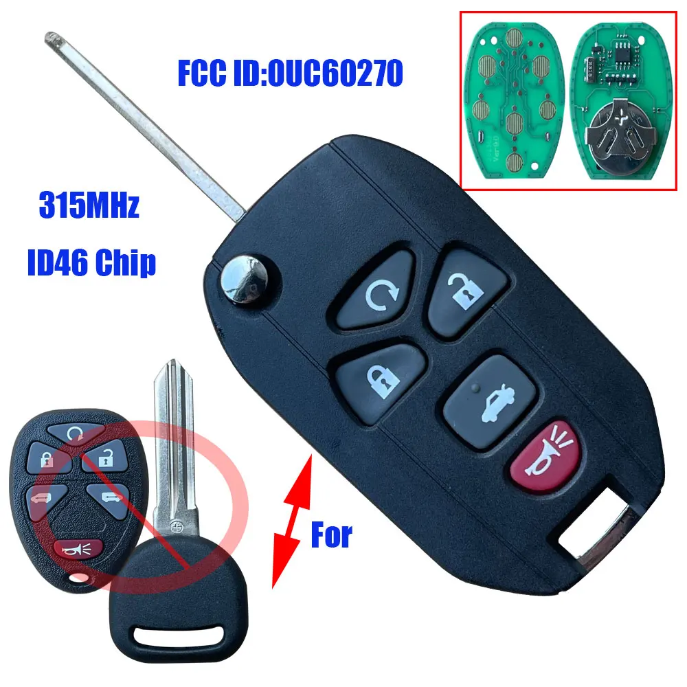 OUC60270 Flip Keyless Remote Car Key Fob For Buick G-C For Chevrolet For Cadillac Pontiac Saturn 6 Buttons 315Mhz ID46 KOBGT04A