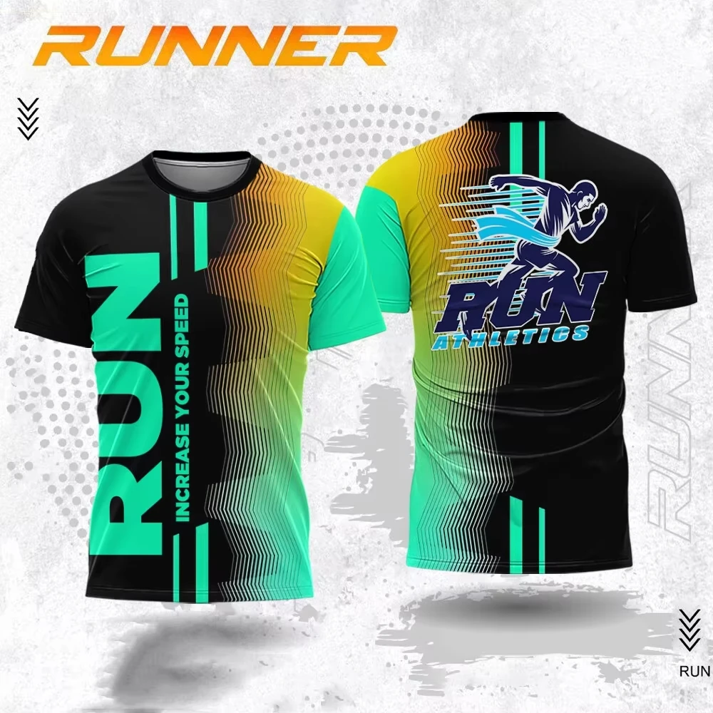 

Fashion Gradient Stripe Printed Men's T-Shirt Fitness Running Training Short Sleeve Summer Casual Sports Quick Dry Men Clothing
