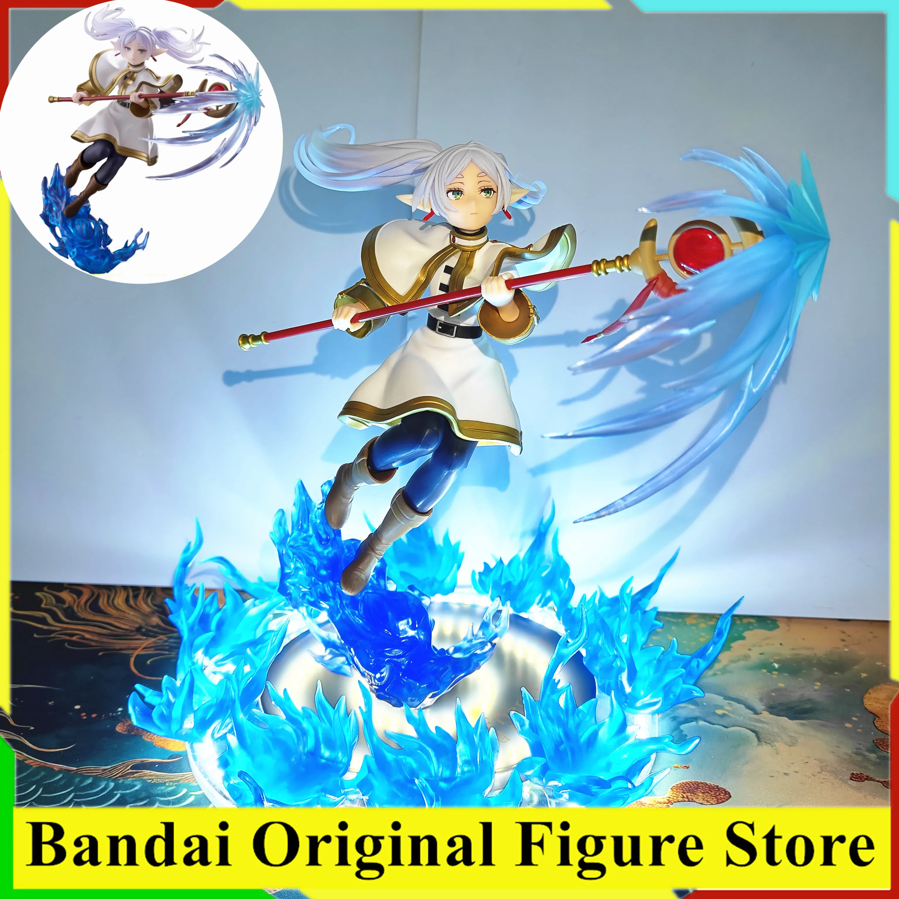 Original taito amp frieren azul fogo mágico led efeito base luz figura de ação brinquedos frieren além do fim da jornada modelo pvc