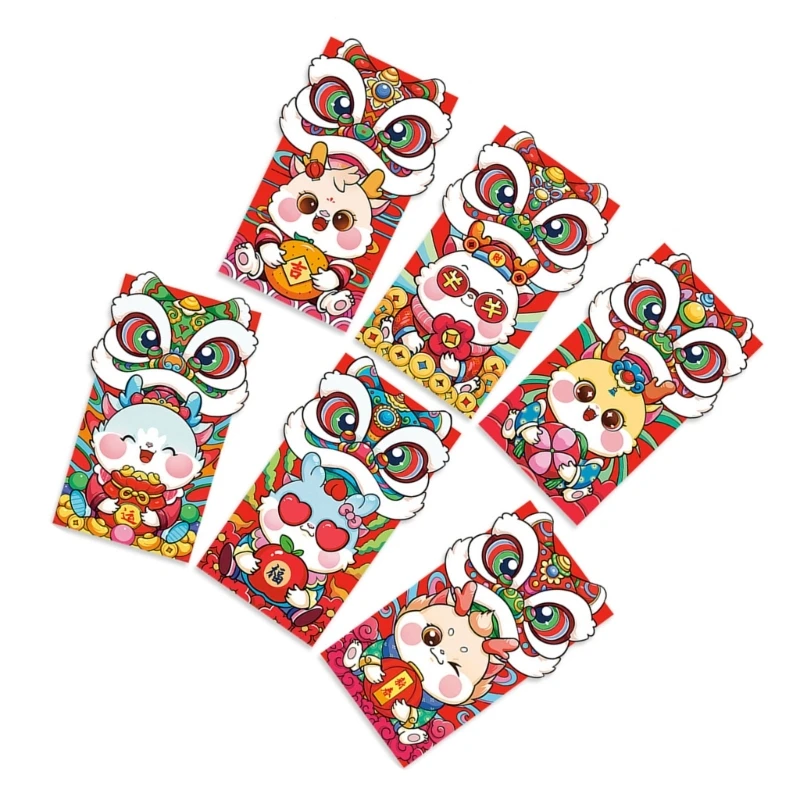 Sobres estilo chino Re, paquetes Año Nuevo 2024, bolsa dinero Hongbao, 6 uds.