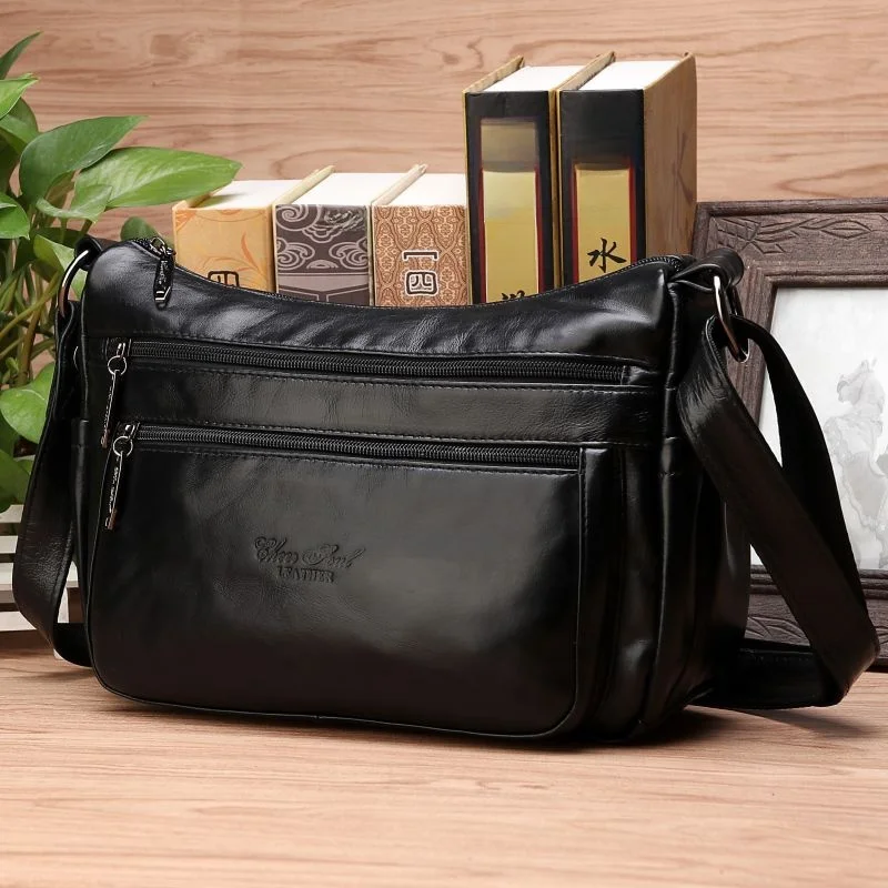 

Leather Crossbody Bag Casual Travel Women's Bag Simple Sle Cowhide oulder Bag for Middle-Aged Women Leisure Travel Bag