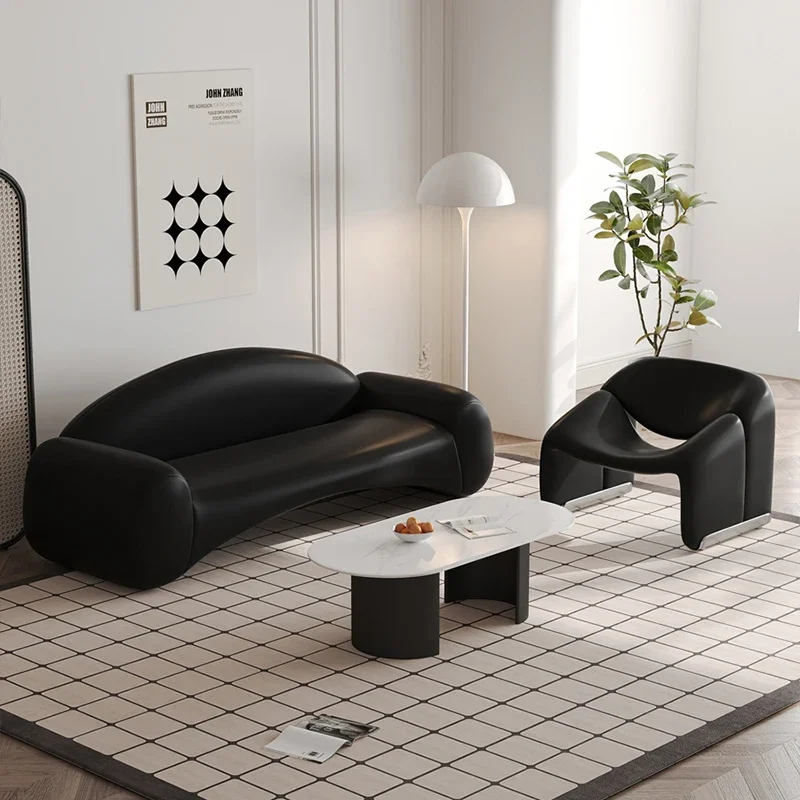 Canapé causeuse en cuir noir français pour adultes, canapé de sommeil design, meubles de luxe inclinables, livraison gratuite