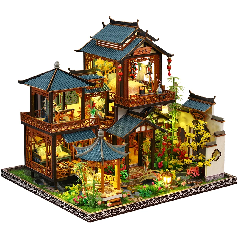 

DIY Wooden Chinese Garden Cottage Figurines Miniatures Kits Assembled Houses Casa for Friends Birthday Gifts Home Decor Crafts