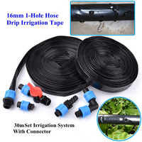 30m Set 16mm 1-Hole Rain Drip Hose Garden Watering Irrigation Tape Joint Orchard Greenhouse Water Saving Irrigation System Tube