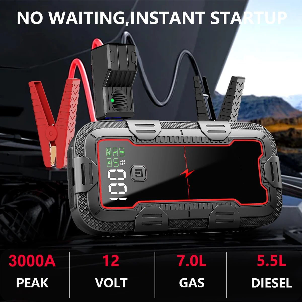 2025 New Release Mini 3000A Multifunctional Power Bank & Car Jump Starter Emergency Tool Kit with Three Color LED & Easy 12V Use