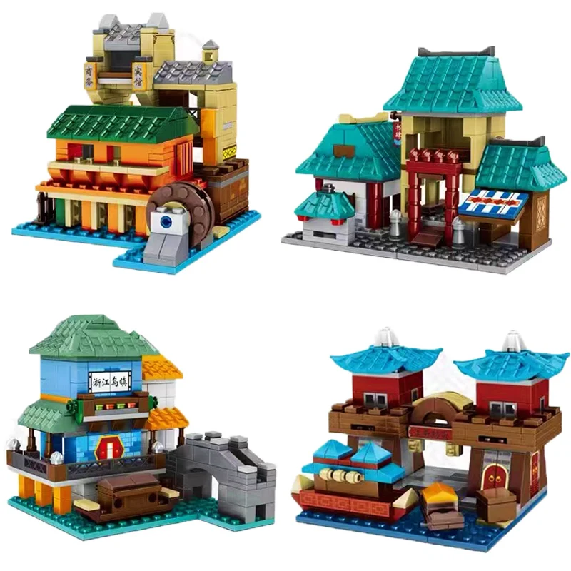 

Street View Wujiang Ancient Town Chinese Architecture Building Blocks Medieval Wharf Model Bricks Toy For Girl Birthday Gift MOC