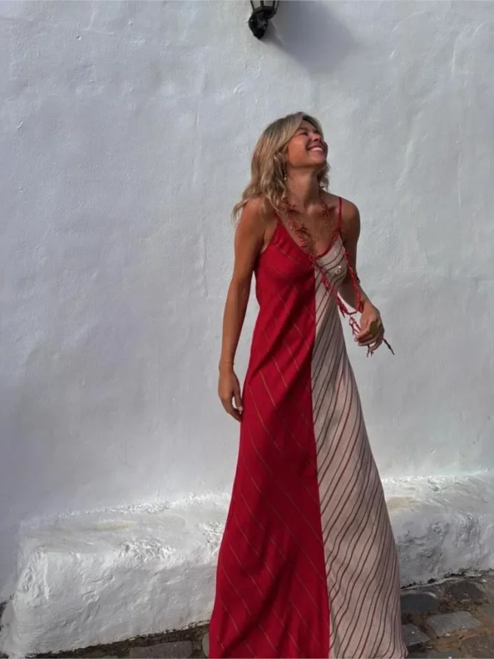 Summer Boho For Women Dress Fashion Spaghetti Strap Elegant Loose Casual Office Party Holiday Dresses Robe Femme Women Clothes