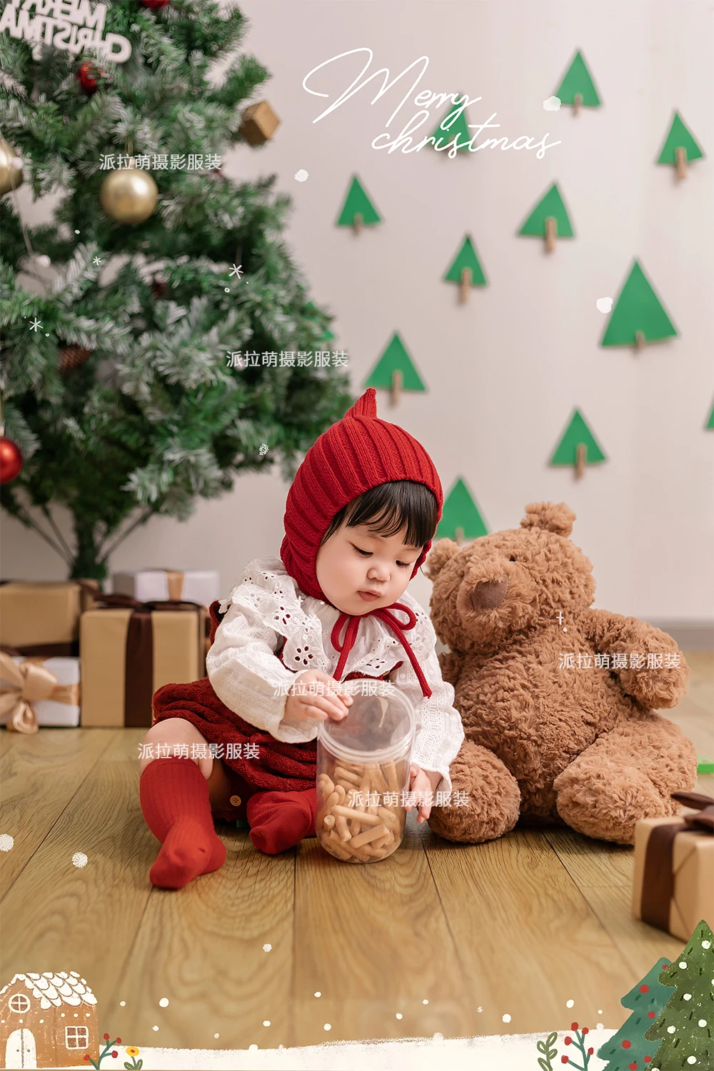 Vêtements de photographie pour enfants de 1 à 2 ans, accessoires de photographie pour bébé, thème de Noël rouge