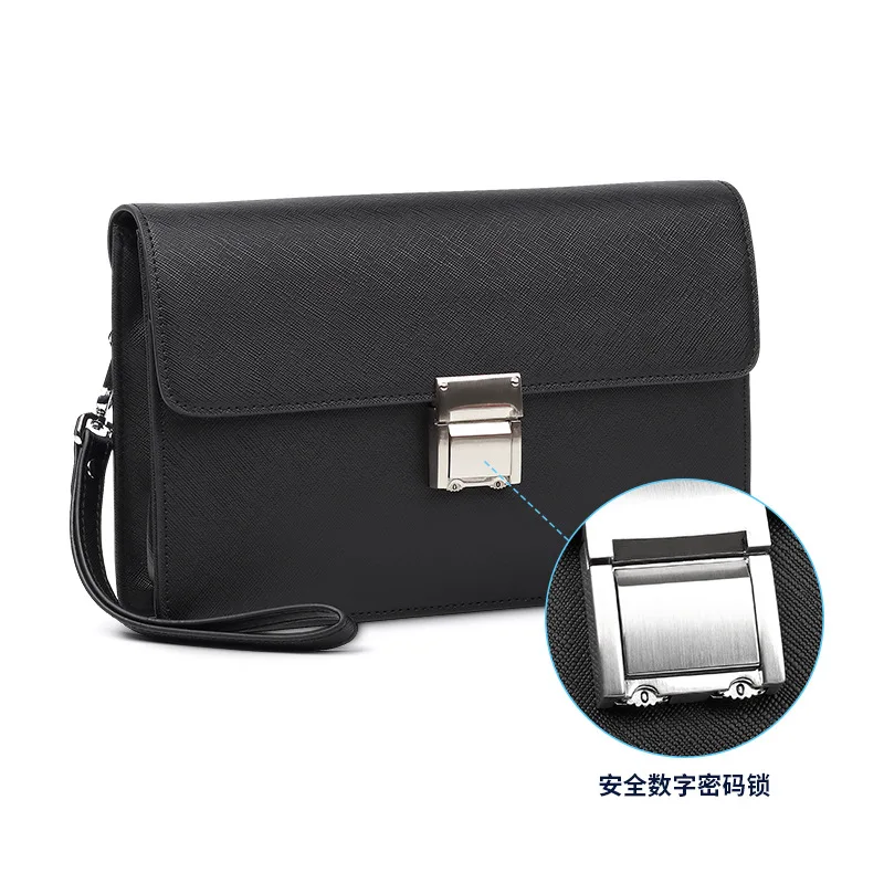 Men's genuine leather combination lock high-end clutch, flip cover business large-capacity men's briefcase