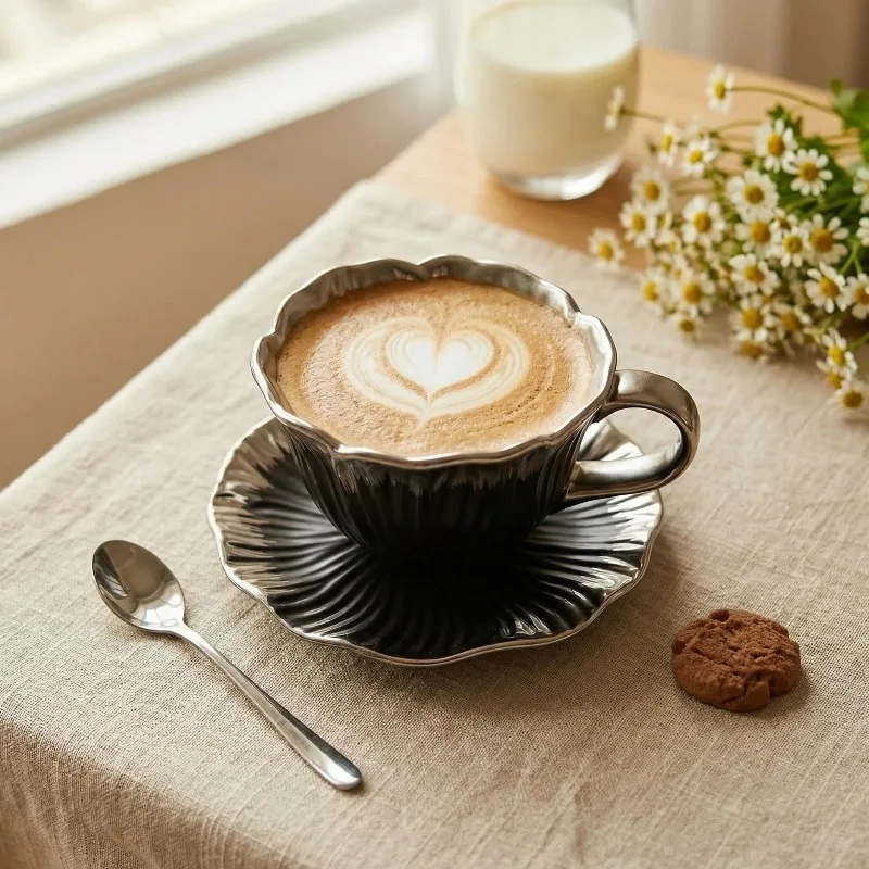 Exquisite Gold-plated Flower Ceramic Coffee Cup  Plate  Color Boxed Afternoon Tea Set, Retro High Aesthetic Value, Light Luxury