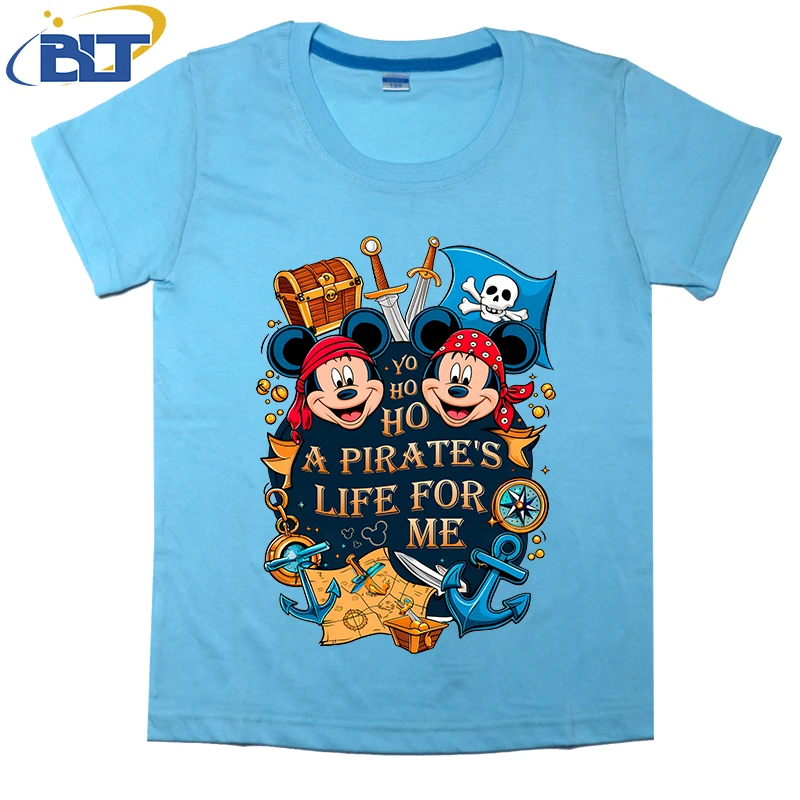 Детская одежда с принтом «Пираты жизни для меня» Диснея, детская футболка, хлопковый топ с короткими рукавами и героями мультфильмов для мальчиков и девочек