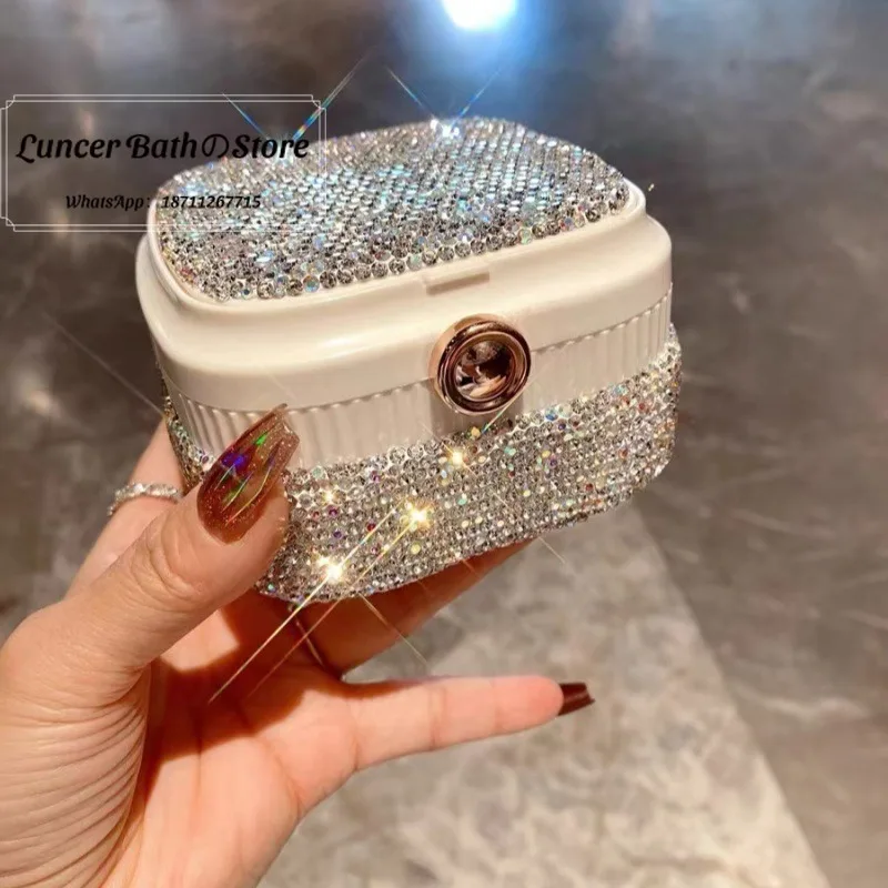 Diamond-encrusted jewelry box, rhinestone high-value travel portable jewelry box, customized cross-border new product