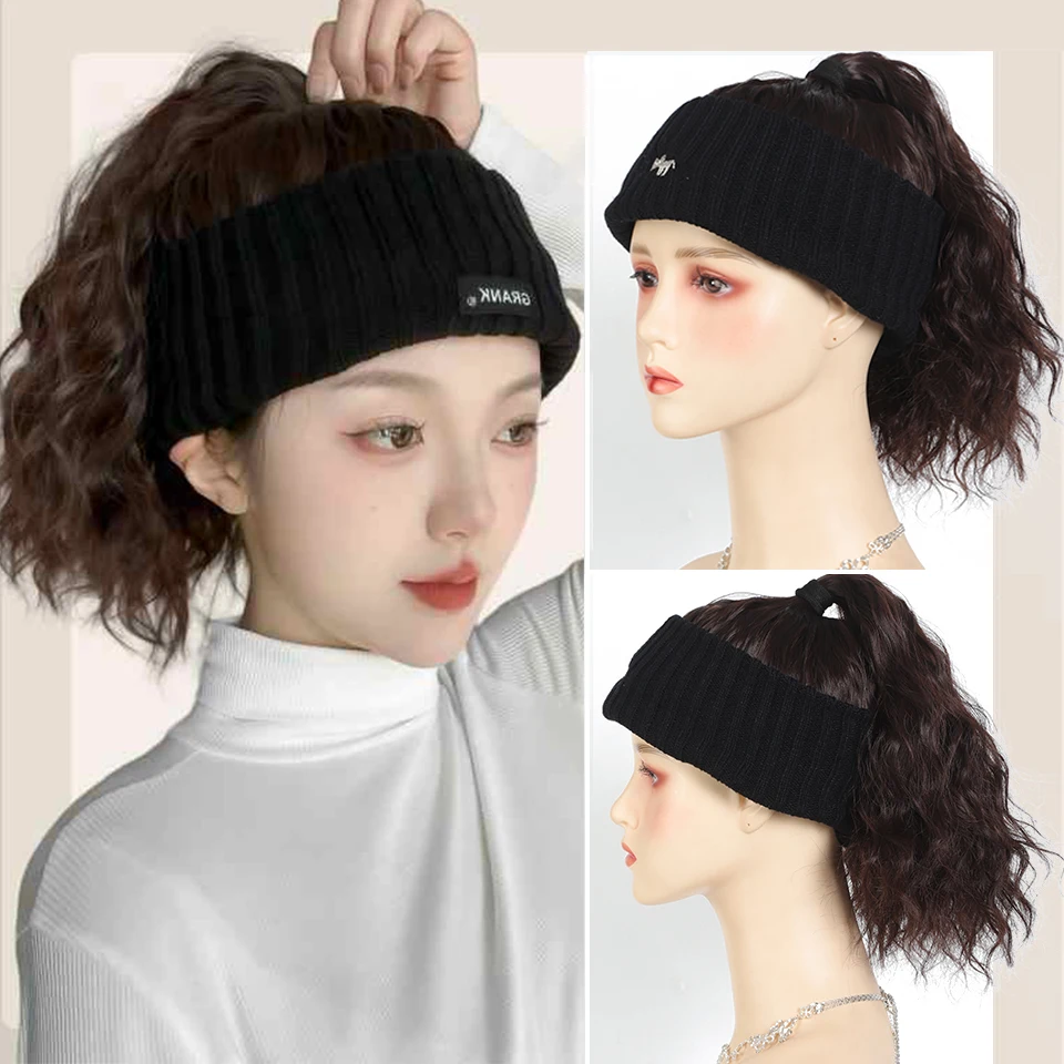 BEAUTYENTER Synthetic Short Curly Ponytail Hat Wig Natural Fake Hair Extension Wig wiht Hat Adjustable Shade Baseball Cap Wig