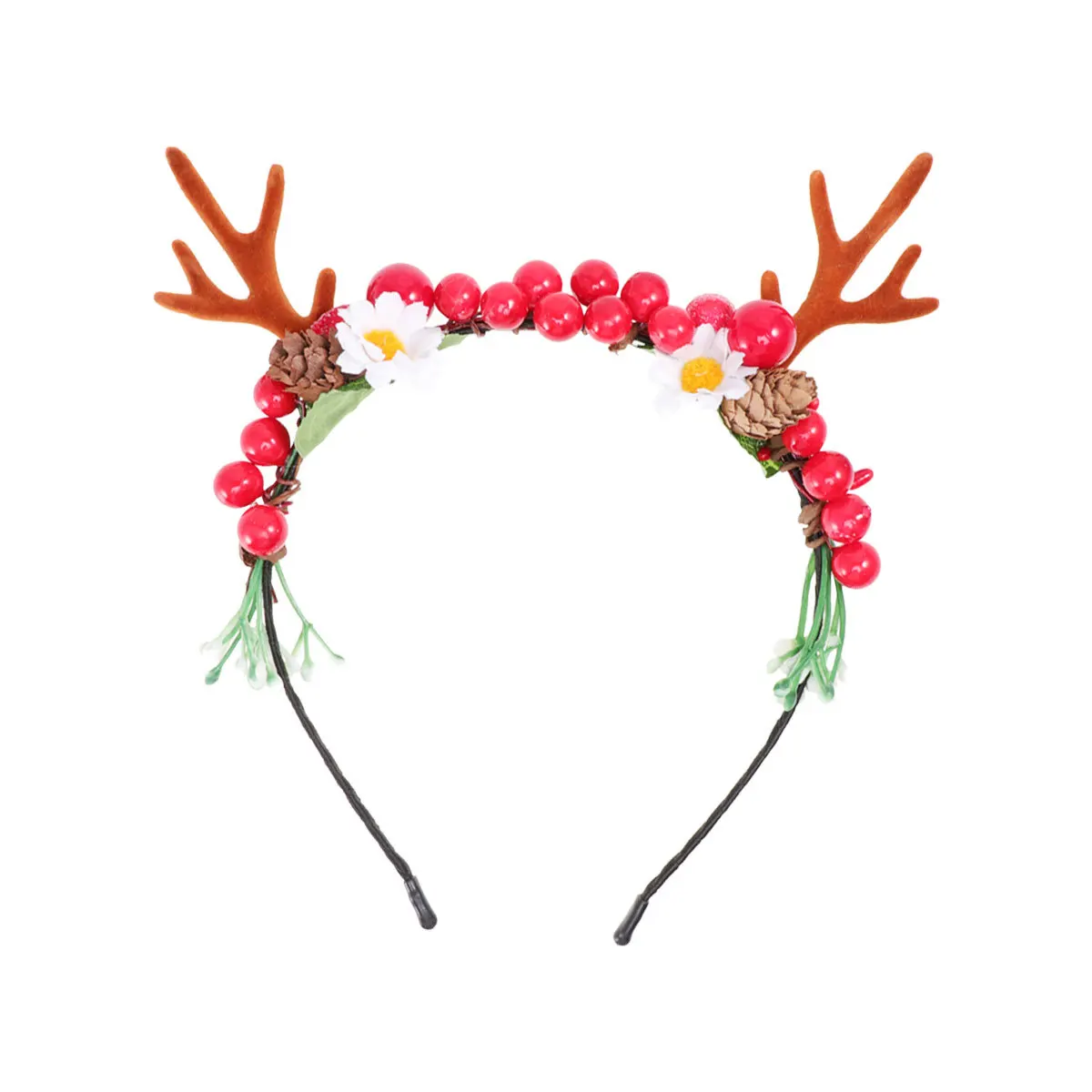 

Christmas Deer Antler Headband Artificial Flowers Hair Band for Women Party Costume Reindeer Headwear