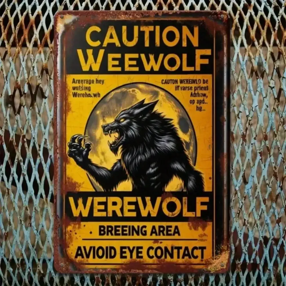 2D Flat Iron Werewolf Breeding Area Sign - Vintage Wall Plaque, Perfect Halloween Indoor/Outdoor Home Living Room Decor