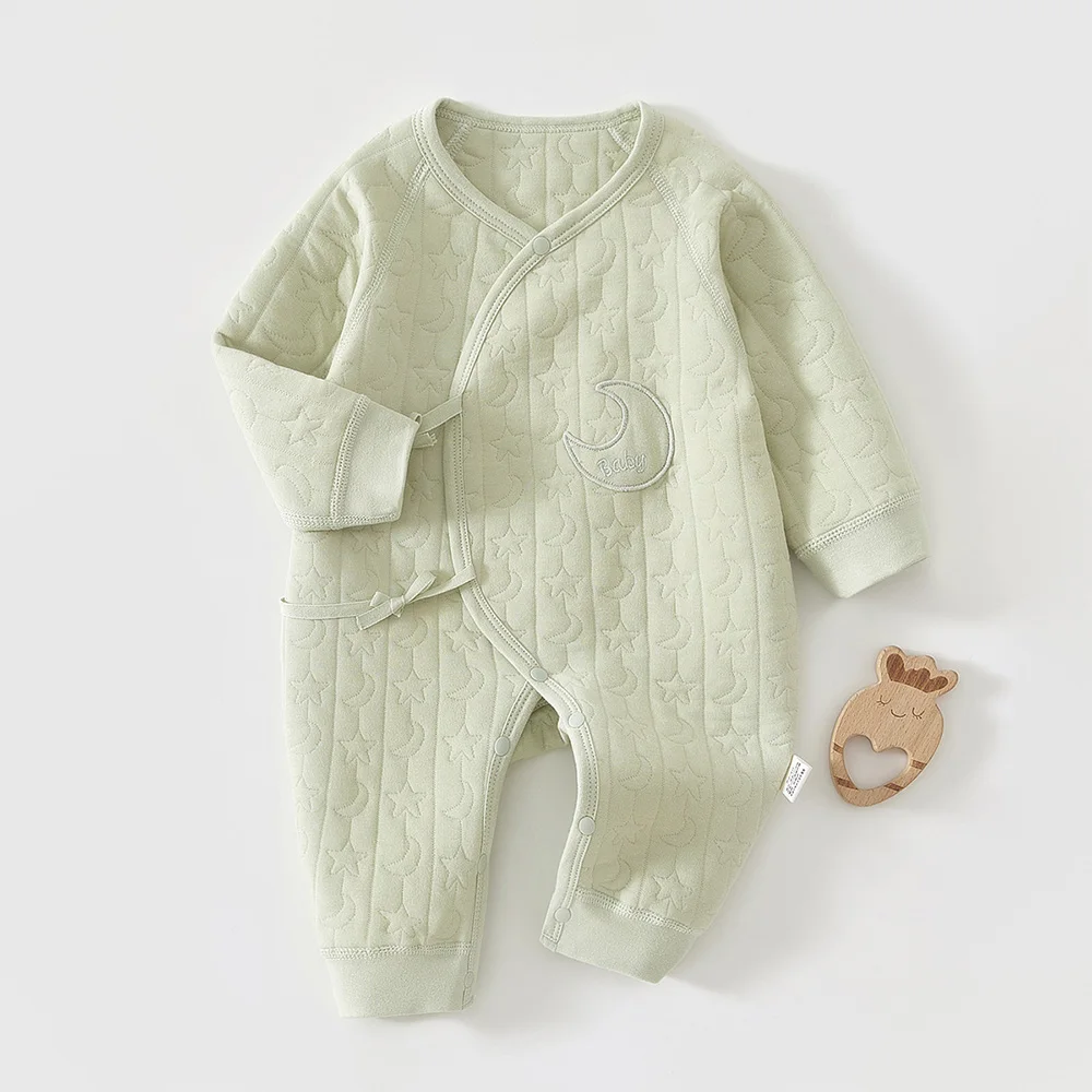 Ropa Unisex para recién nacido, pelele acolchado cálido para otoño e invierno, mono de manga larga de Color sólido para niña de Hospital de 0 a 6 meses