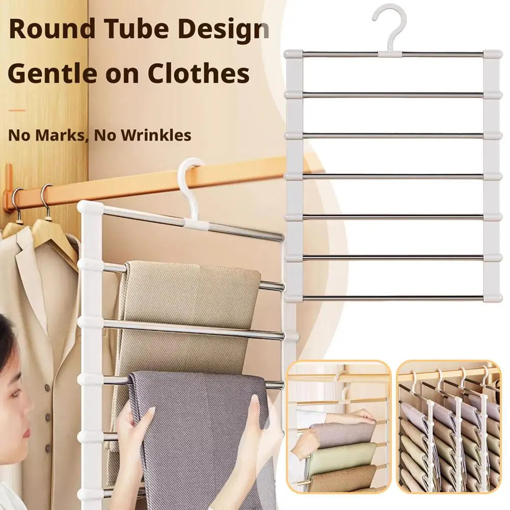 Foldable Pants Hanger Multi Layer Non Slip Clips Space Saving Closet Organizer for Trousers Storage Collapsible Hanging System