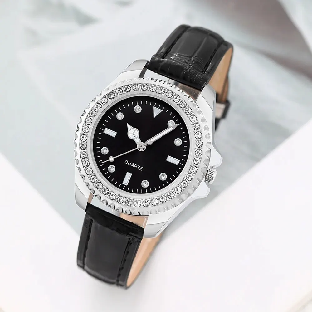 Women Fashion Casual Leather Belt Watches Glasses Ladies Rhinestone Dial Quartz Wristwatches Set Dress Clock Montre Femme