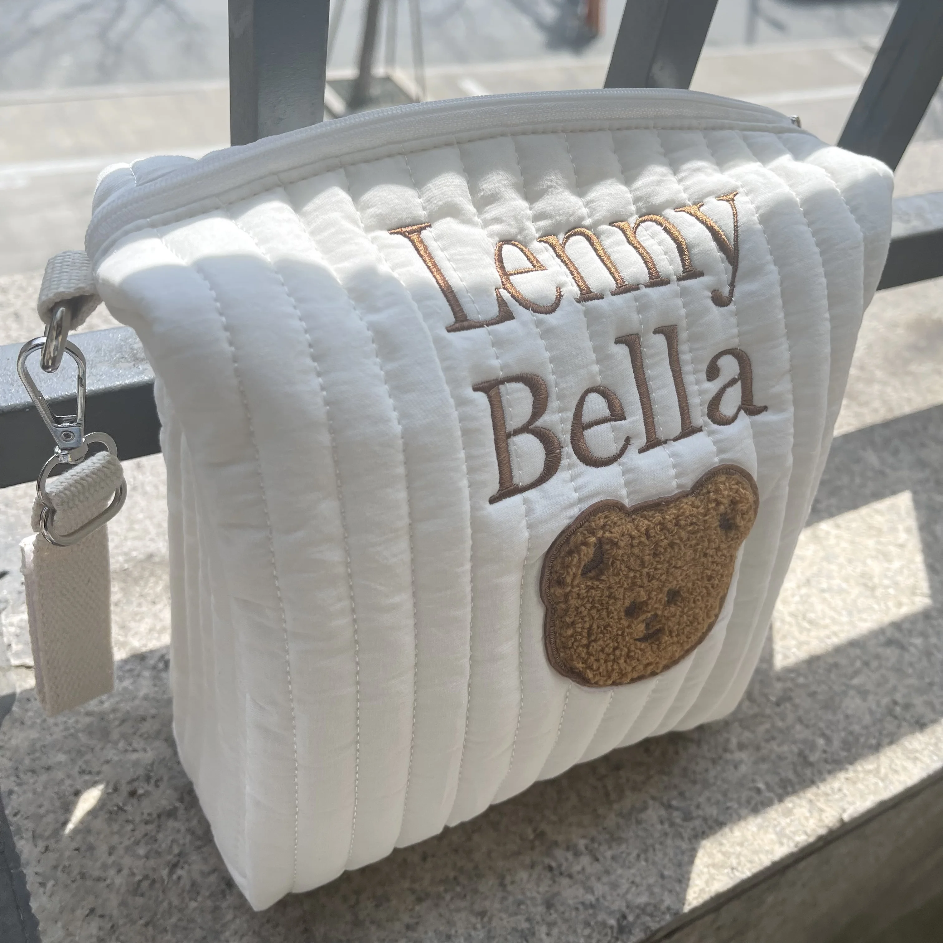 New Personalized Name Multi functional Bear Diaper Storage Bag Mom Outdoor Cart Hanging Bag Embroidered Customized Cute Handbag