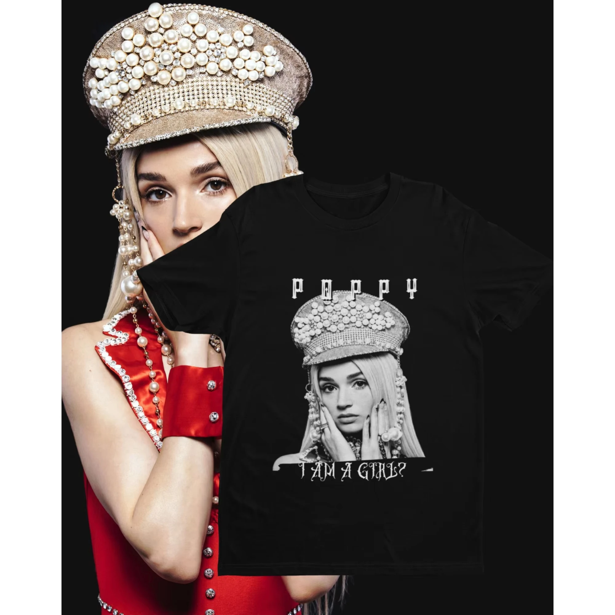 

Новинка 2023 года, летние женские футболки высокого качества CAMISETA POPPY I AM A GIRL Singer, стильная футболка большого размера, топ с короткими рукавами Unseix