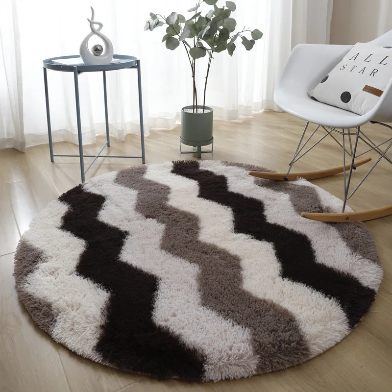 

Plush Round Rug Modern Geometric Stripes Children Carpets for Living Room Home Decor Soft Kid Bedroom Floor Play Mat Area Rugs