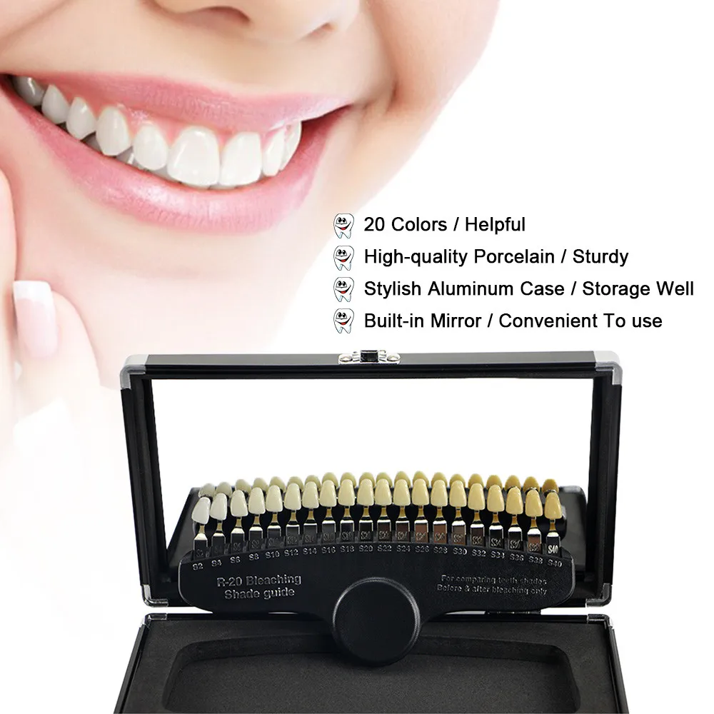 Dental 3D Shade Guide Chart Board Color Comparator with Mirror Teeth White Bleaching Dental Plate 20 Colors