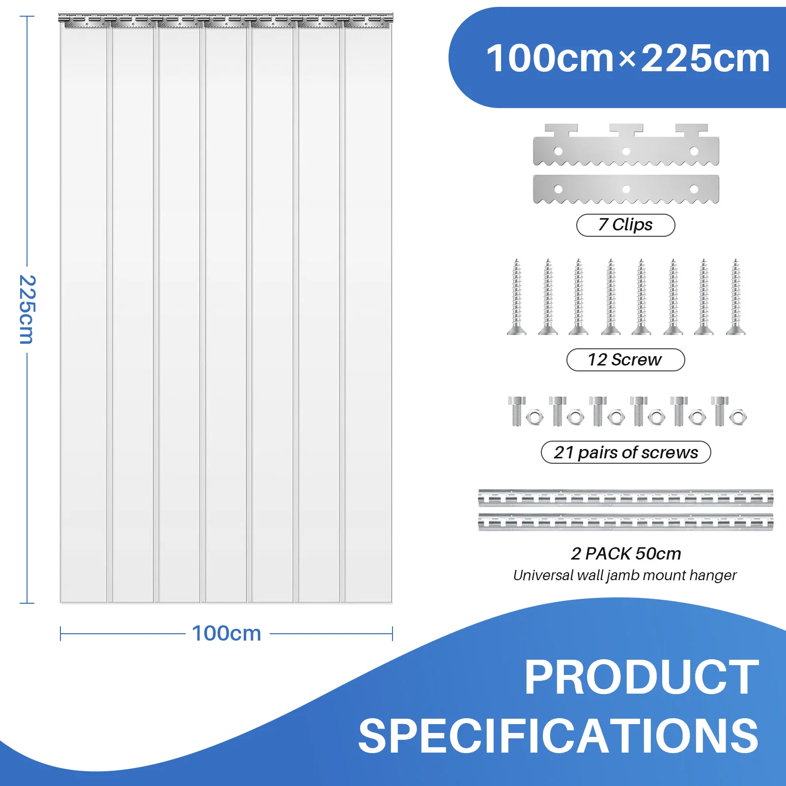 PVC-Lamellenvorhang, 7-teiliger Transparenter PVC-Streifenvorhang, Winddicht, Wasserdicht für Räume, Geschäfte, Supermärkte, Kühlräume – Detail 5