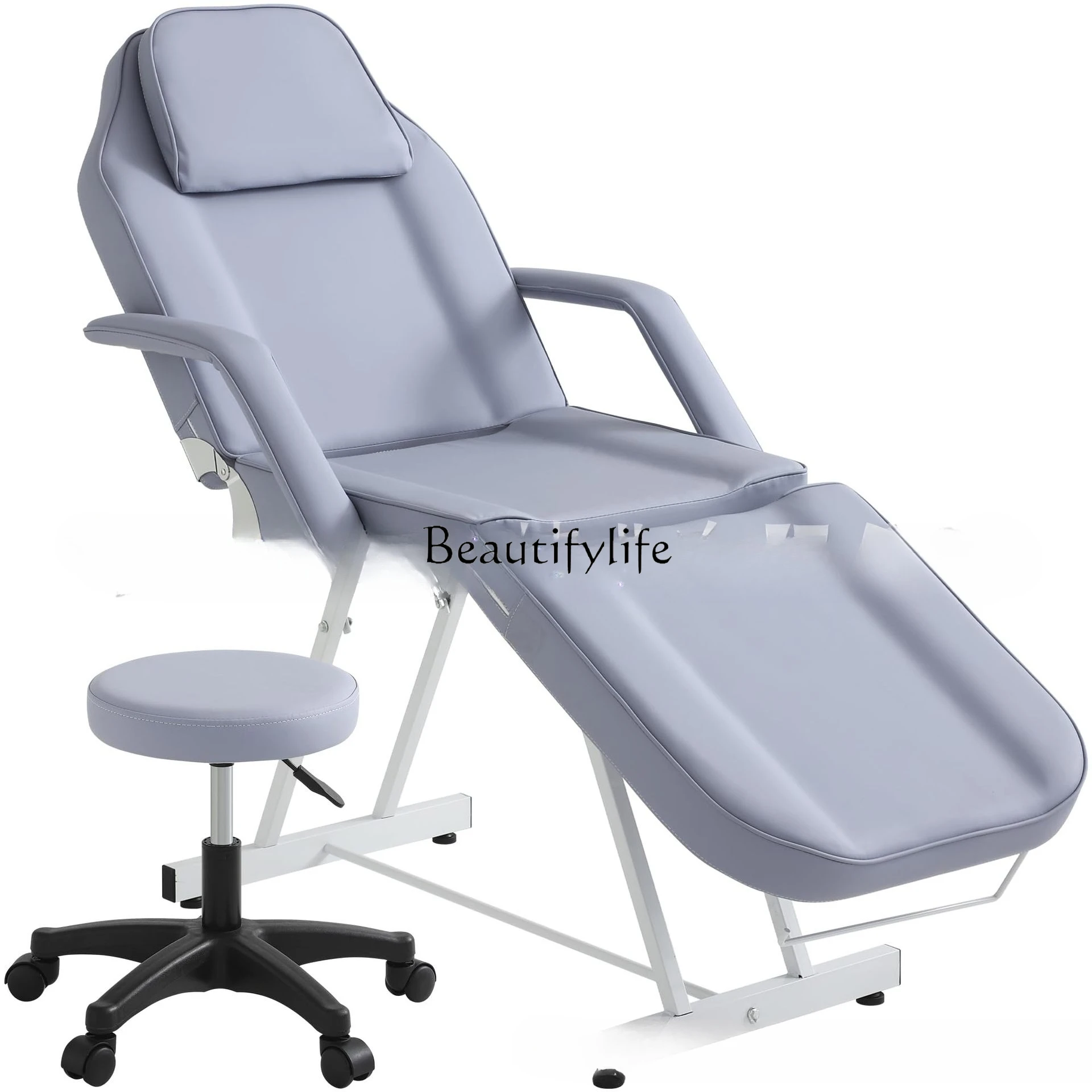 02*Beauty chair massage bed with small round stool headrest removable barber chair double magnetic strip