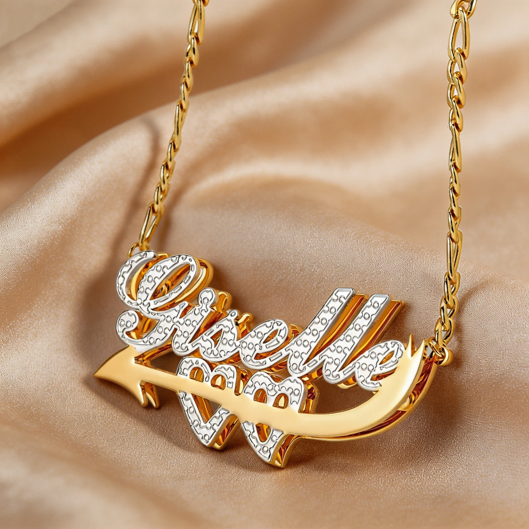 

Custom Name Necklace, 18K Gold Plated Arrow Heart Pendant, Personalized Hip Hop Jewelry for Women, Birthday Anniversary Gifts