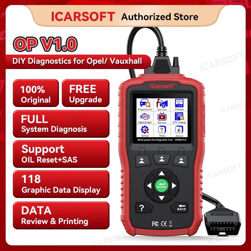 

iCarsoft OP V1.0 OBD2 Многосистемный диагностический инструмент для Opel и Vauxhall БЕСПЛАТНАЯ UPDATE + масло Сброс SAS Сброс +118 Дисплей живых данных