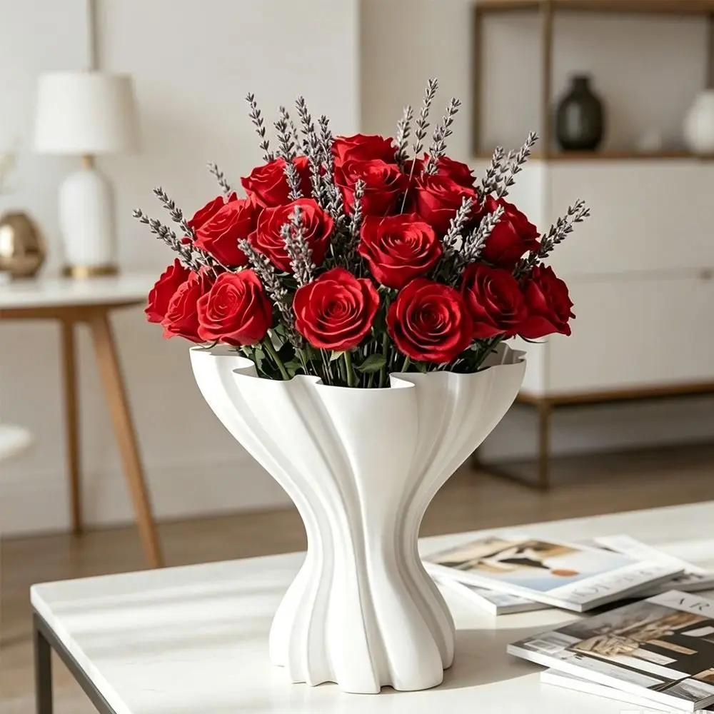 Pleated Skirt Hem 3D Printed Flower Vases Twisted Design Flower Arrangement Elegant Dress Hem Vase Gradient Color